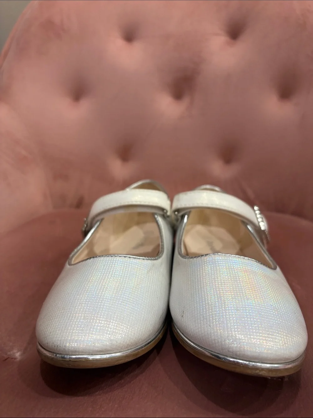 Doralle Italian Ivory Mary Jane Flats with Rhinestone Buckle 32 1
